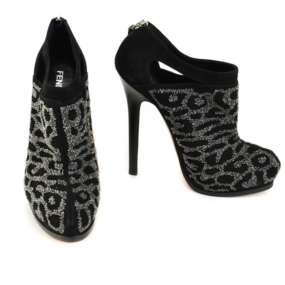 FENDI: Black, Leather Beaded Platform Logo Heels